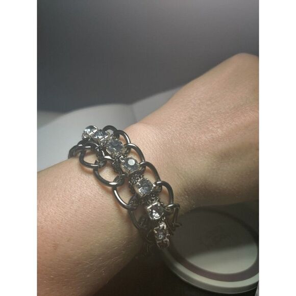 Fashion Jewelry - Gun Metal and Cubic Zirconia Toggle Bracelet, 7” - Picture 9 of 10